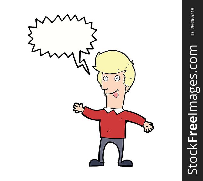 Cartoon Man Sticking Out Tongue With Speech Bubble