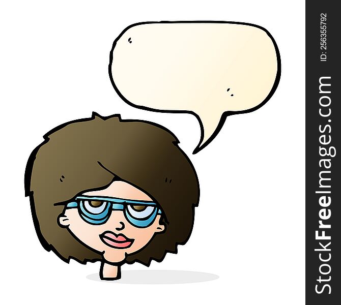 Cartoon Woman Wearing Spectacles With Speech Bubble