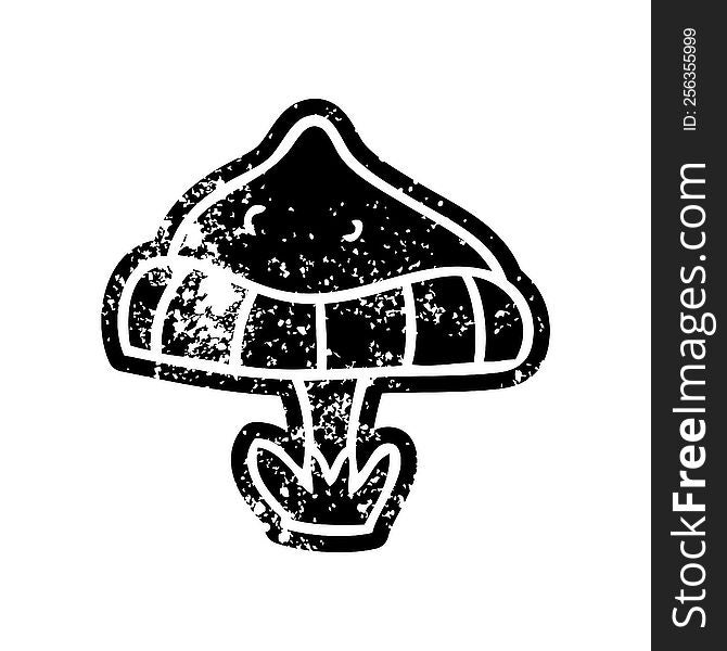 grunge distressed icon of a single toadstool. grunge distressed icon of a single toadstool