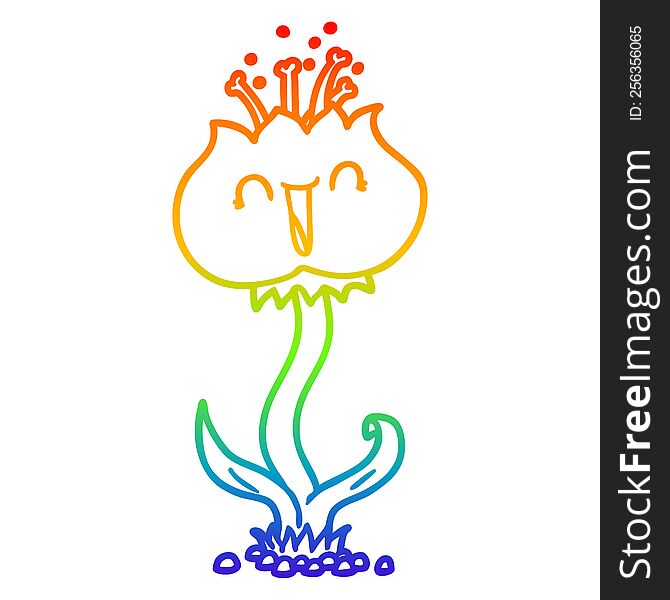 rainbow gradient line drawing of a cute cartoon flower