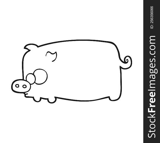 freehand drawn black and white cartoon pig