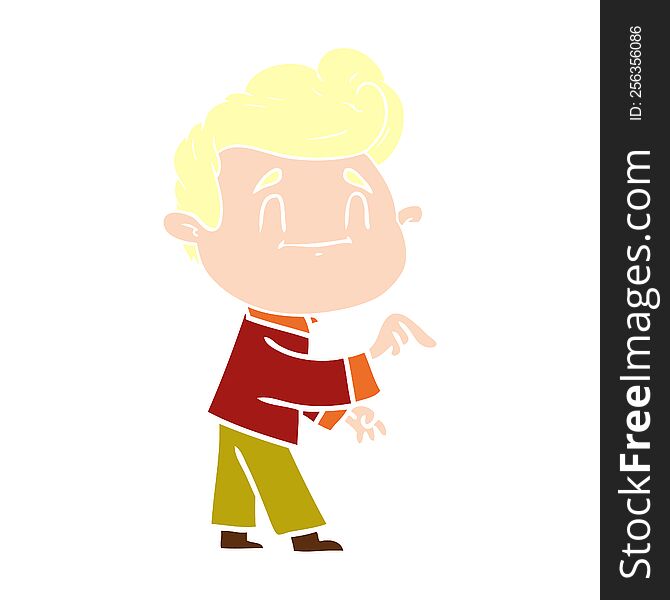 happy flat color style cartoon man making point