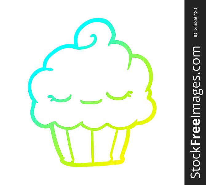 cold gradient line drawing of a funny cupcake