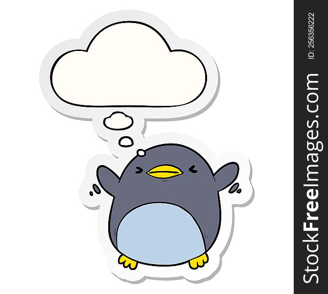 cute cartoon flapping penguin with thought bubble as a printed sticker