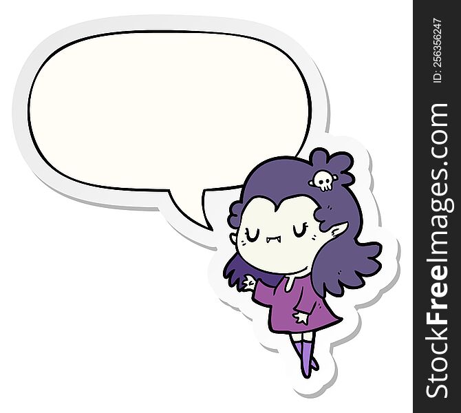 Cute Cartoon Vampire Girl And Speech Bubble Sticker