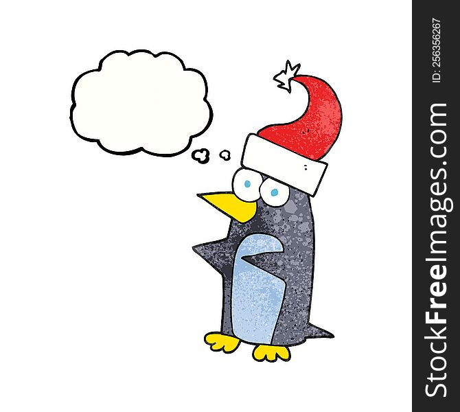 Thought Bubble Textured Cartoon Christmas Penguin