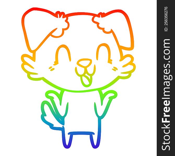 Rainbow Gradient Line Drawing Laughing Cartoon Dog Shrugging Shoulders