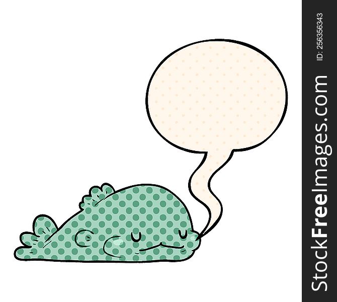 Cute Cartoon Fish And Speech Bubble In Comic Book Style