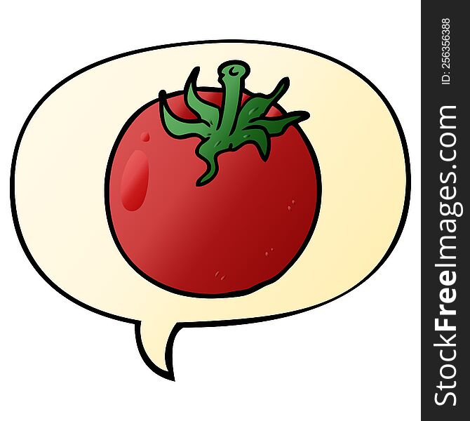 cartoon fresh tomato and speech bubble in smooth gradient style