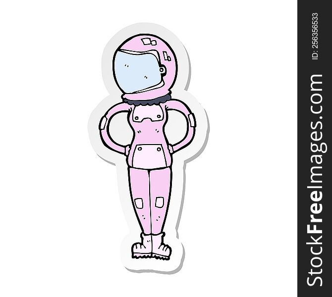 Sticker Of A Cartoon Female Astronaut