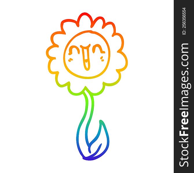 rainbow gradient line drawing of a cartoon happy flower