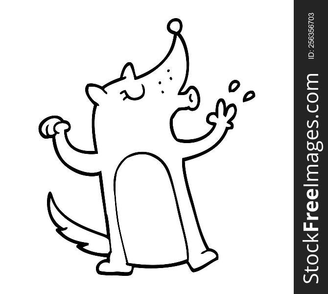 Line Drawing Cartoon Whistling Wolf