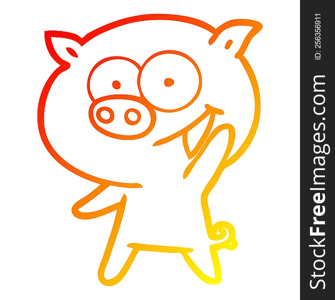 warm gradient line drawing of a cheerful pig cartoon