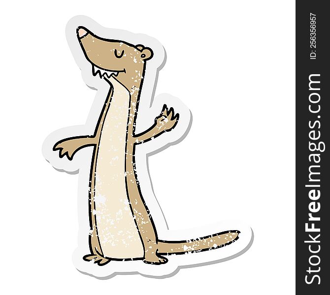 distressed sticker of a cartoon weasel