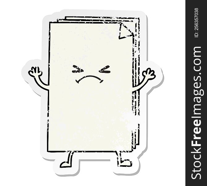 distressed sticker of a quirky hand drawn cartoon cross paper stack