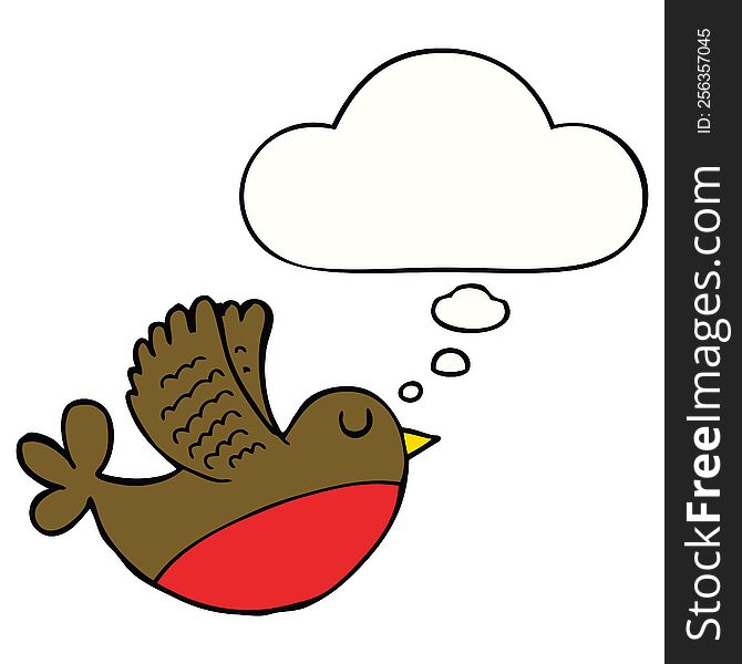 cartoon flying bird with thought bubble. cartoon flying bird with thought bubble