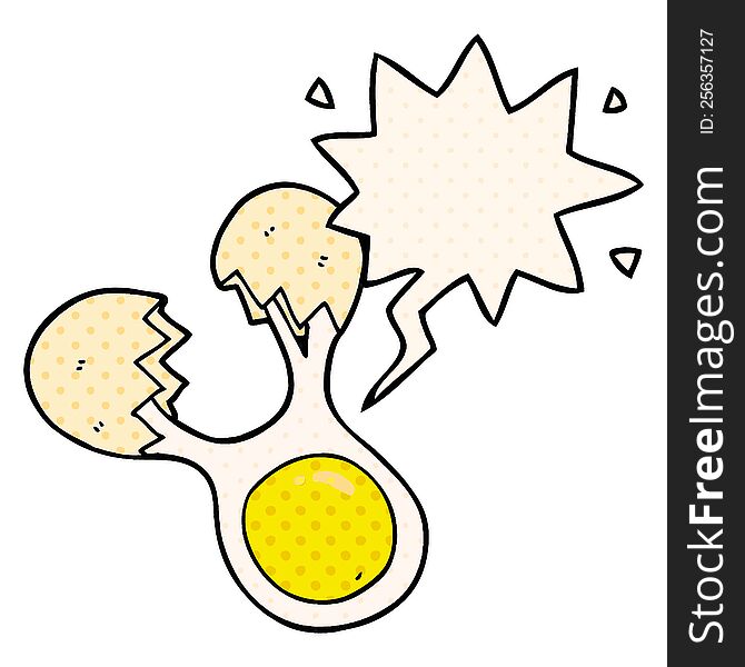 cartoon cracked egg with speech bubble in comic book style