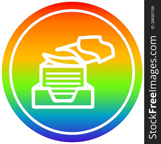 office paper stack circular icon with rainbow gradient finish. office paper stack circular icon with rainbow gradient finish