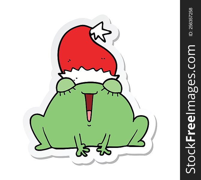Sticker Of A Cute Cartoon Christmas Frog
