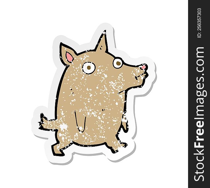 retro distressed sticker of a cartoon funny little dog