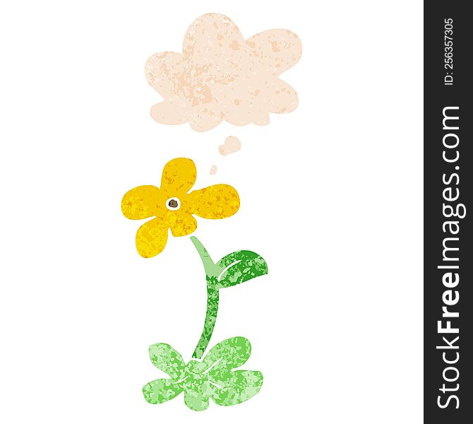 Cartoon Flower And Thought Bubble In Retro Textured Style