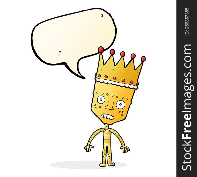 Cartoon Robot With Crown With Speech Bubble
