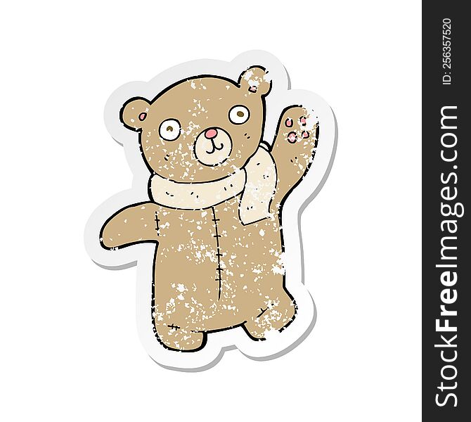 Retro Distressed Sticker Of A Cute Cartoon Teddy Bear