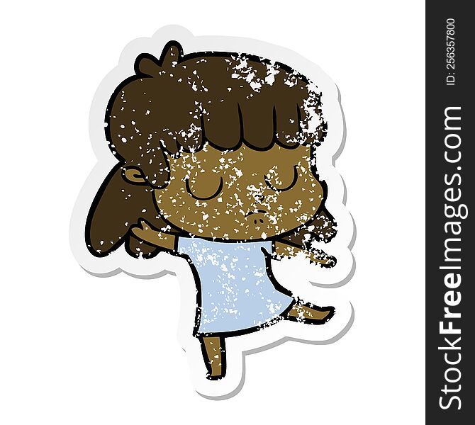 Distressed Sticker Of A Cartoon Indifferent Woman Dancing