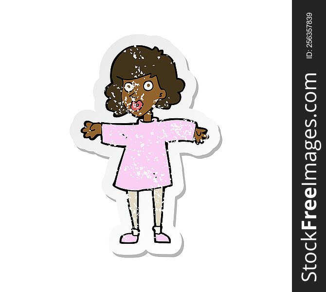Retro Distressed Sticker Of A Cartoon Nervous Woman