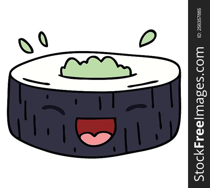 Quirky Hand Drawn Cartoon Happy Sushi
