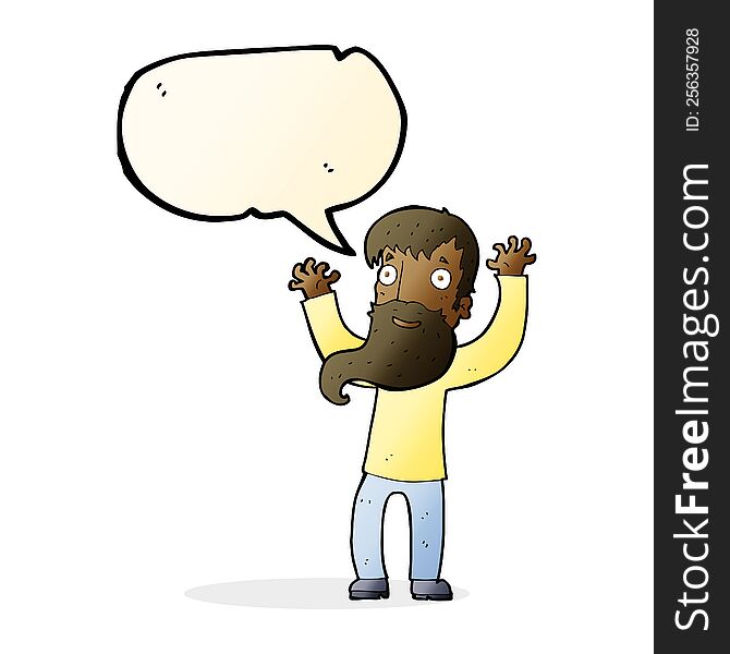 Cartoon Excited Man With Beard With Speech Bubble