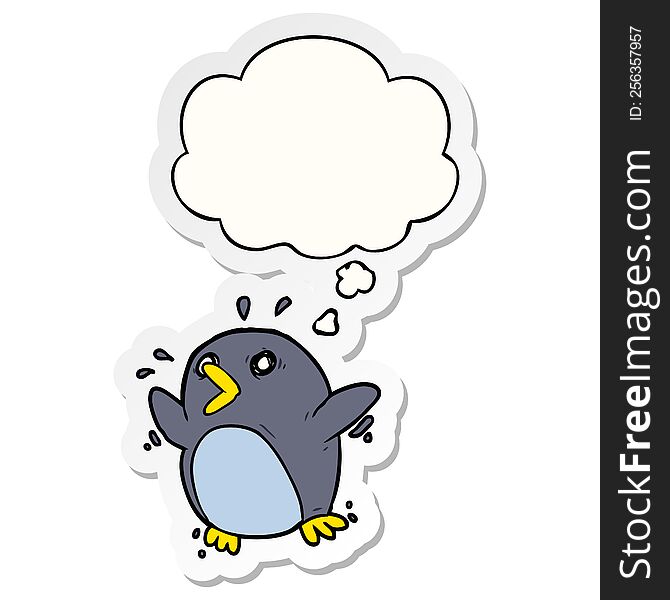 Cartoon Frightened Penguin And Thought Bubble As A Printed Sticker
