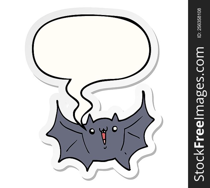 Cartoon Happy Vampire Bat And Speech Bubble Sticker