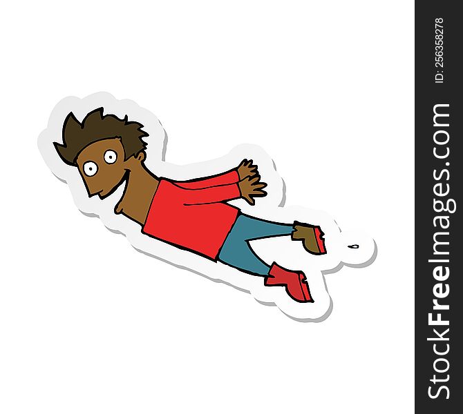 Sticker Of A Cartoon Drenched Man Flying