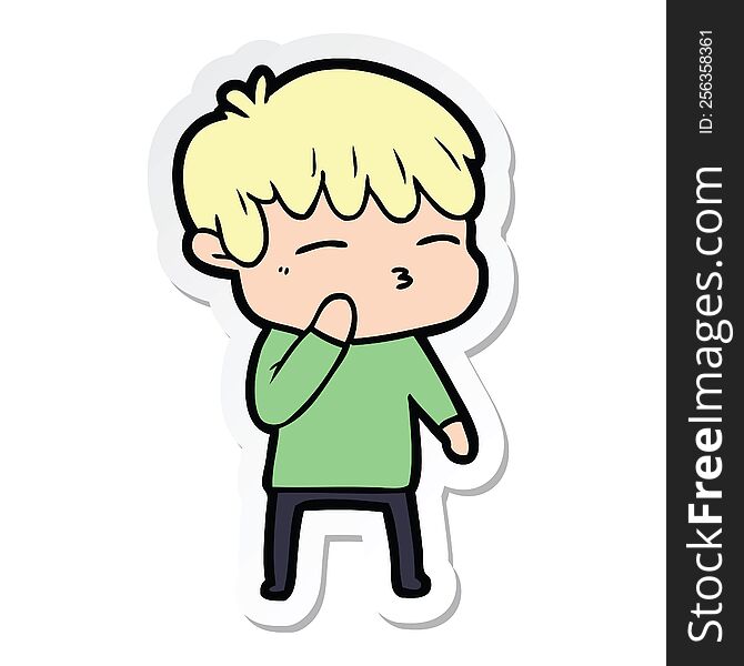 sticker of a cartoon curious boy