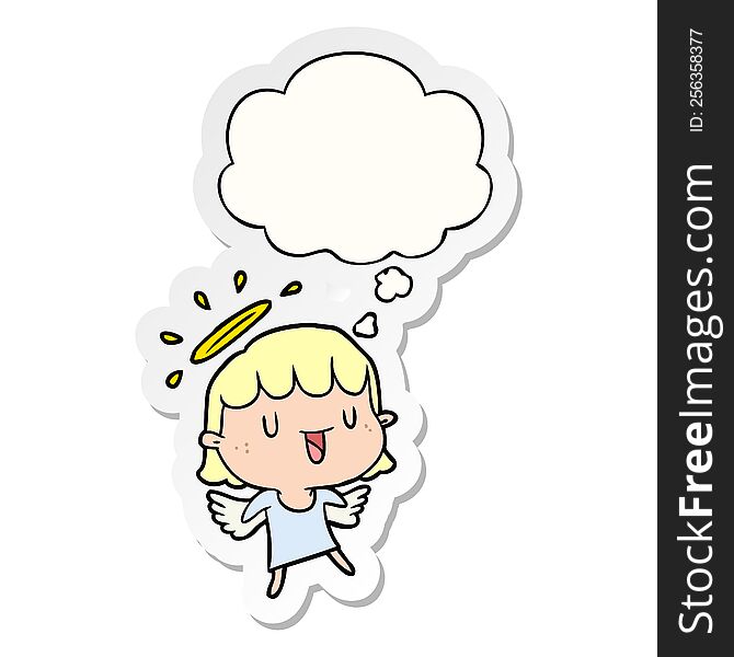 cartoon angel with thought bubble as a printed sticker