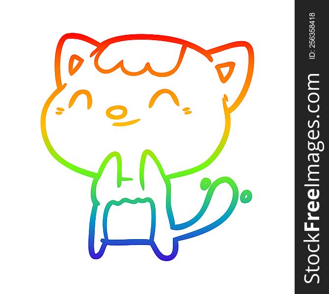 Rainbow Gradient Line Drawing Cute Happy Little Cat