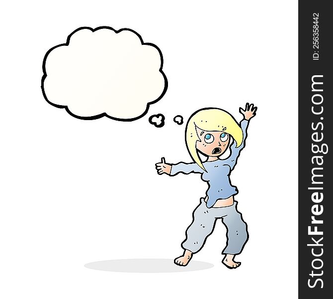 Cartoon Frightened Woman With Thought Bubble