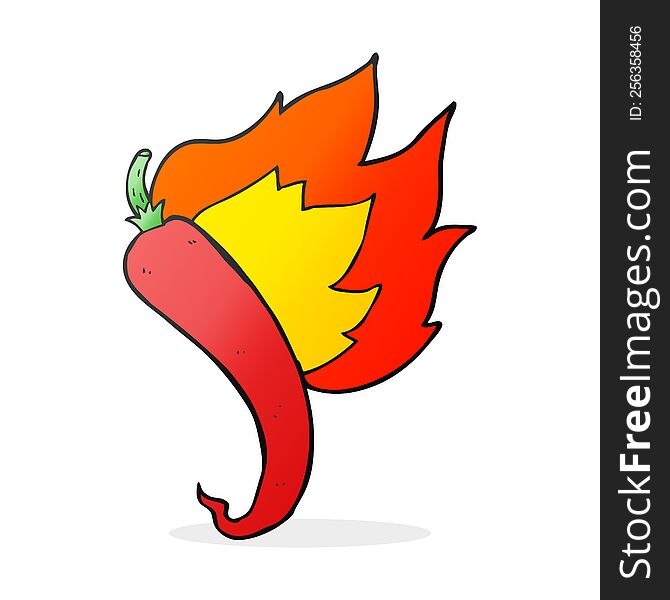 freehand drawn cartoon flaming hot chilli pepper