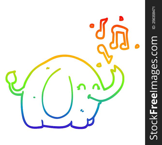 rainbow gradient line drawing of a cartoon trumpeting elephant