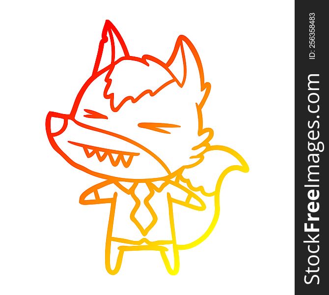 warm gradient line drawing of a angry wolf boss cartoon