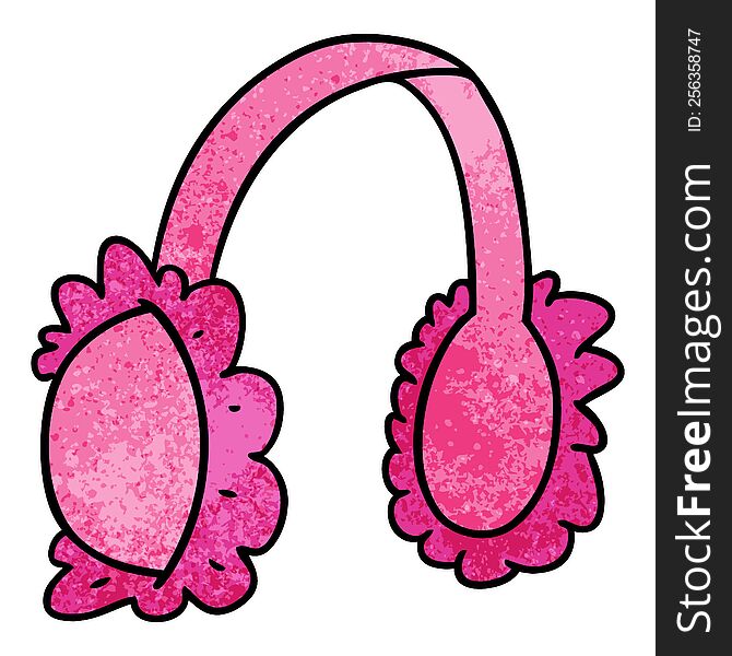 hand drawn textured cartoon doodle of pink ear muff warmers