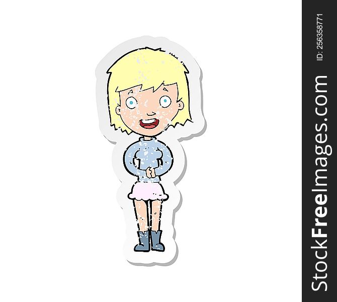 Retro Distressed Sticker Of A Cartoon Excited Woman