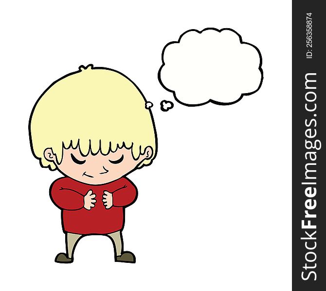 cartoon shy boy with thought bubble