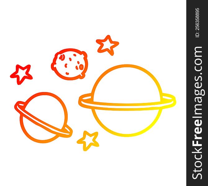 warm gradient line drawing of a cartoon planets