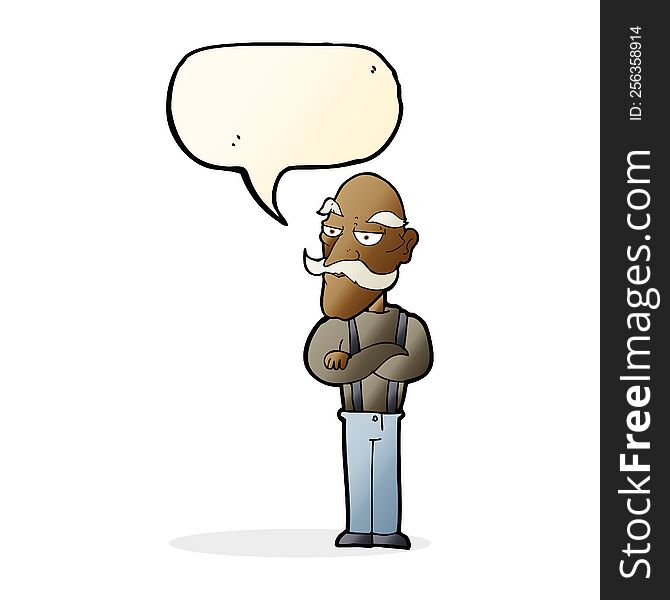 Cartoon Bored Old Man With Speech Bubble