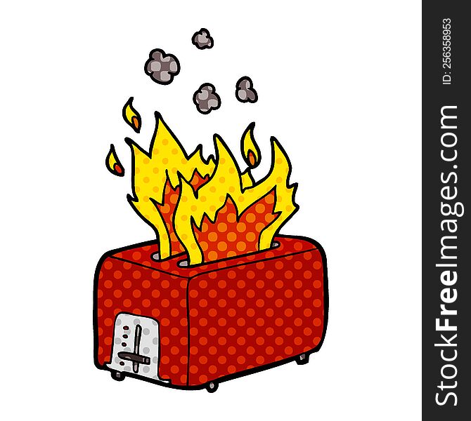 cartoon burning toaster. cartoon burning toaster