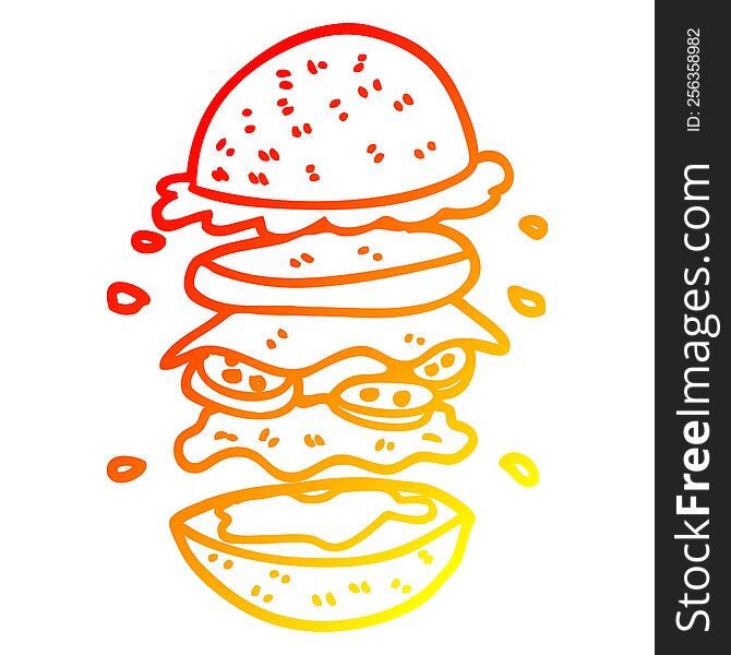 warm gradient line drawing of a cartoon huge burger