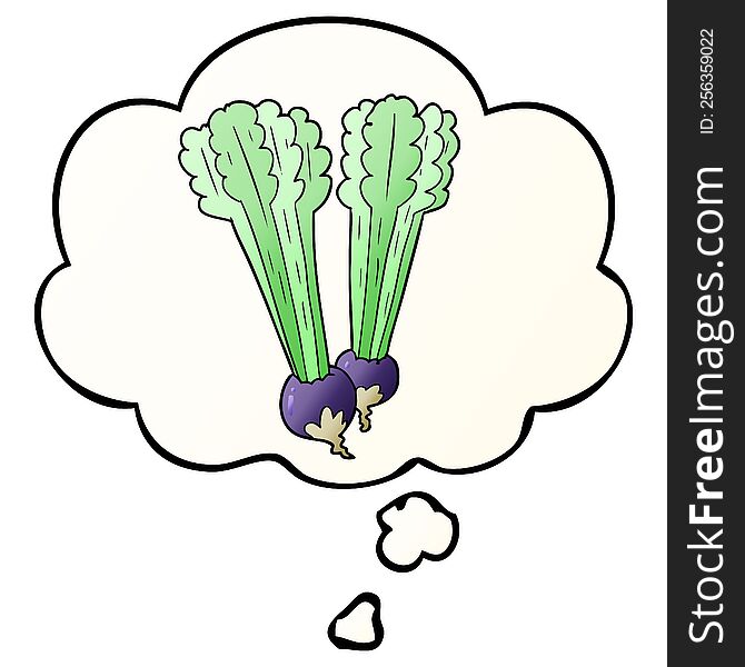 cartoon beetroot with thought bubble in smooth gradient style
