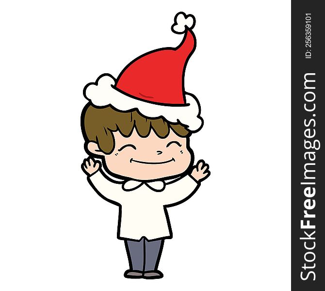 Line Drawing Of A Happy Boy Wearing Santa Hat
